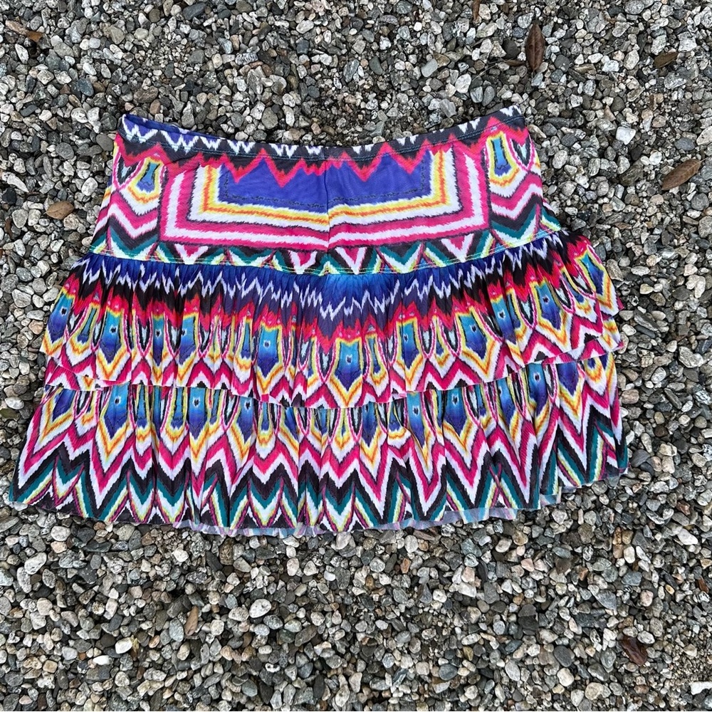 Lucky in Love Multicolor Geometric Ruffle Mini Skirt - Pink, Blue, Yellow
